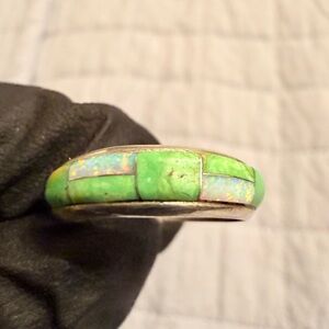 Jasper - Opal Inlay Women’s Band Ring 925 Silver